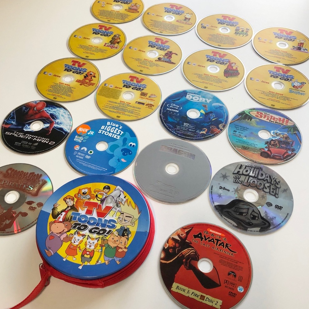 18 Lot Kids DVD Collection TV Toons to Go! Dory Stitch Spider-Man 2 Blue’s Clues